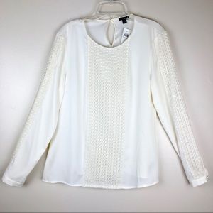 Ann Taylor Latrice Embroidered Blouse Cream Size 8